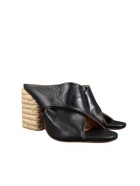 Paloma Barcelo Shoes Womens 37 Sandals Block Heel Espadrille Venus Black Leather